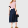 Embroidered denim midi skirt