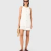 Embroidered linen-blend dress