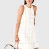 Embroidered linen-blend dress
