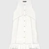 Embroidered linen-blend dress