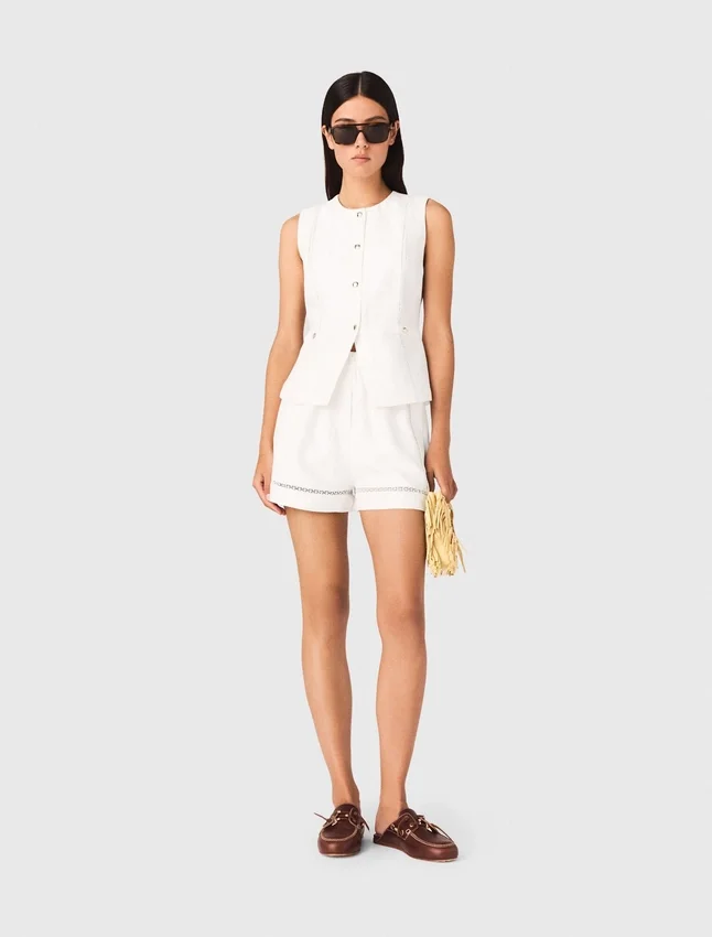 Embroidered linen blend shorts Embroidered linen blend shorts