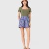 Embroidered striped cotton shorts