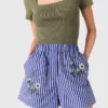 Embroidered striped cotton shorts