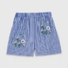 Embroidered striped cotton shorts