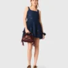 Flared embroidered denim dress