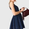 Flared embroidered denim dress