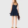 Flared embroidered denim dress