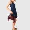 Flared embroidered denim dress