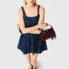 Flared embroidered denim dress