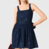 Flared embroidered denim dress