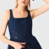 Flared embroidered denim dress