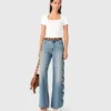Floral embroidered wide-leg jeans