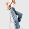 Floral embroidered wide-leg jeans
