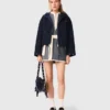 Hooded windbreaker with rhinestones