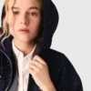 Hooded windbreaker with rhinestones