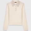 Knit polo shirt with rhinestone collar