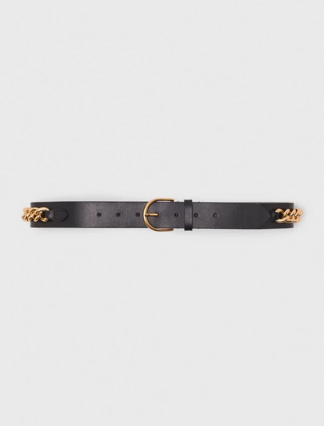 Leather belt with chain details Leather belt with chain details