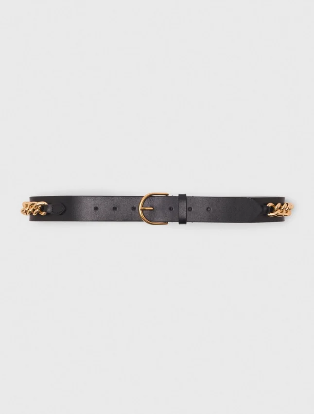 Leather belt with chain details Leather belt with chain details