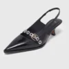 Leather pumps with eyelet strap