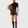 Leopard faux fur mini skirt