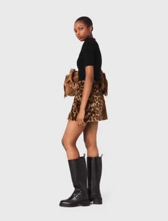 Leopard faux fur mini skirt