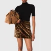 Leopard faux fur mini skirt