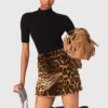 Leopard faux fur mini skirt