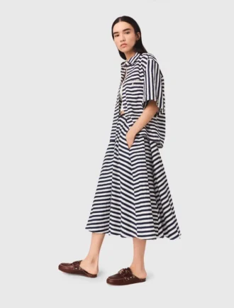 Linen-blend midi skirt