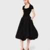Long ribbed knit and taffeta dress