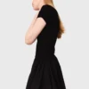 Long ribbed knit and taffeta dress