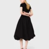 Long ribbed knit and taffeta dress