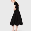 Long ribbed knit and taffeta dress