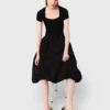Long ribbed knit and taffeta dress