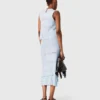 Long ruffled knit skirt