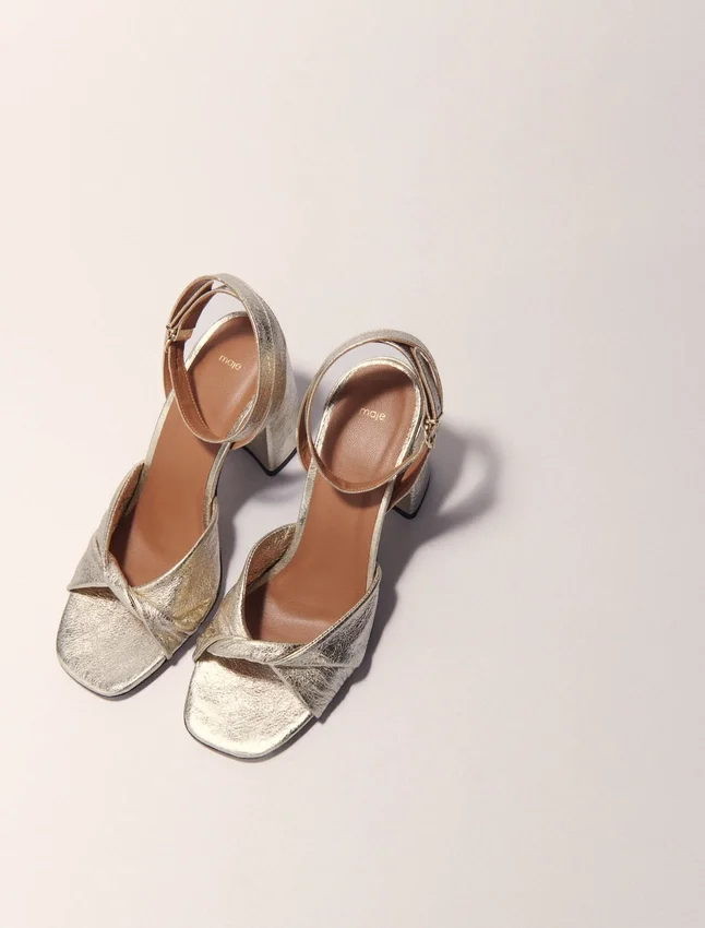 Metallic leather sandals with heels Metallic leather sandals with heels