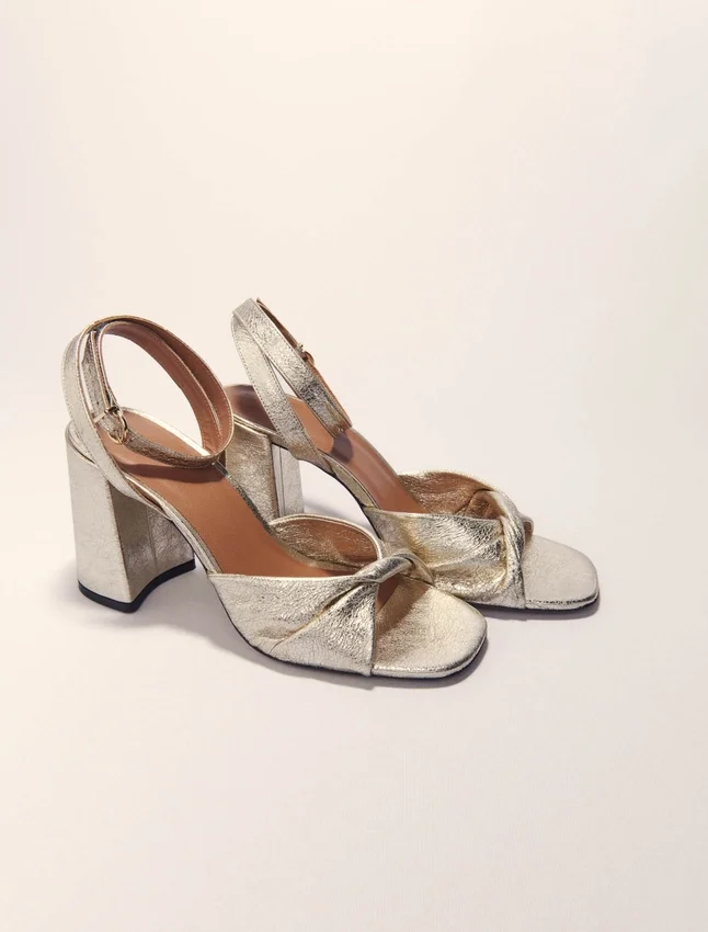 Metallic leather sandals with heels Metallic leather sandals with heels