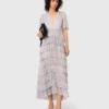 Metallic ruffled midi dress