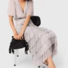 Metallic ruffled midi dress