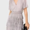 Metallic ruffled midi dress