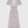 Metallic ruffled midi dress