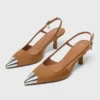 Metallic-toe suede pumps