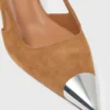 Metallic-toe suede pumps