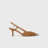 Metallic-toe suede pumps