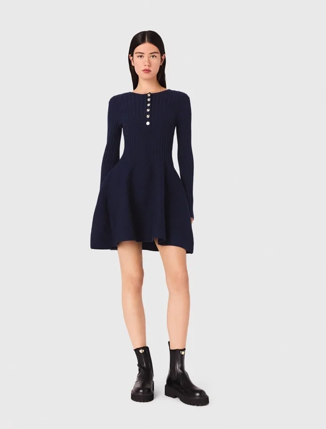 Mini knit dress with flared skirt Mini knit dress with flared skirt
