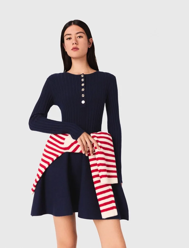 Mini knit dress with flared skirt Mini knit dress with flared skirt