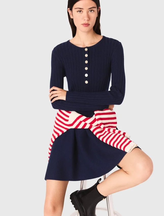 Mini knit dress with flared skirt Mini knit dress with flared skirt