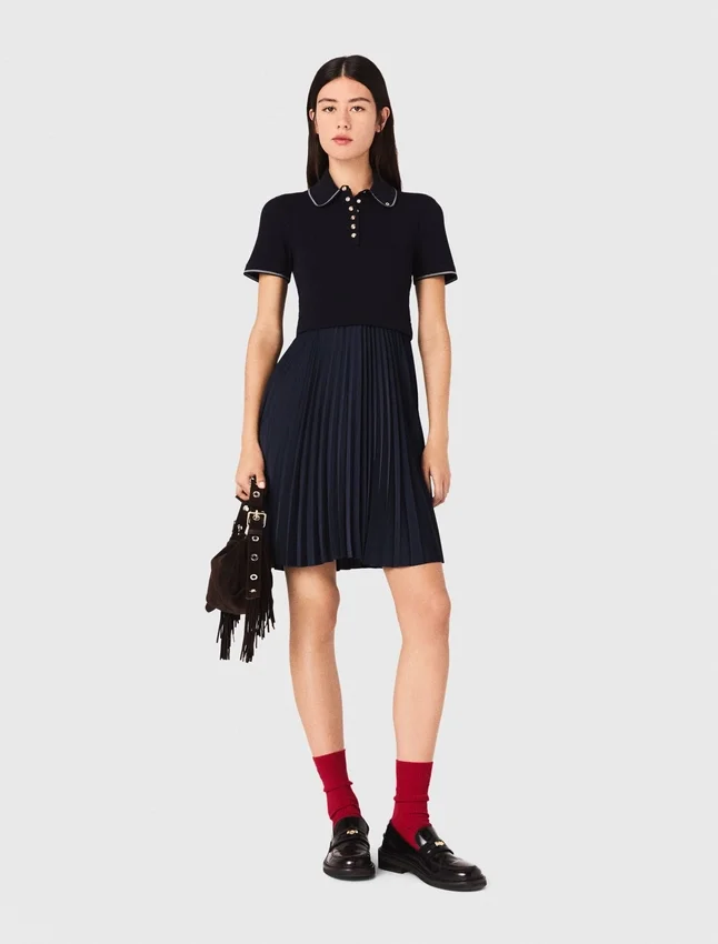 Mini pleated polo collar dress Mini pleated polo collar dress