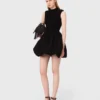 Mini ribbed knit and taffeta dress