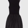 Mini ribbed knit and taffeta dress