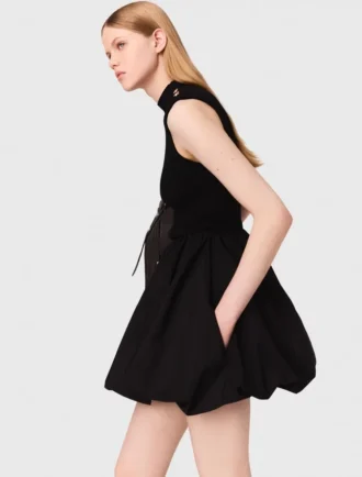 Mini ribbed knit and taffeta dress